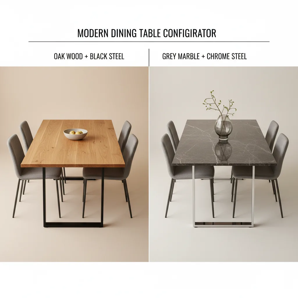 Tafel-configurator met verschillende materialen