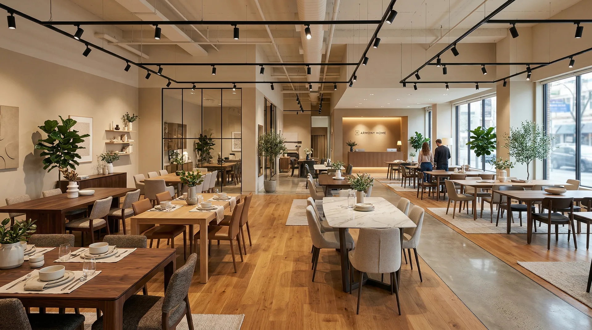 Onze sfeervolle showroom met diverse eettafels