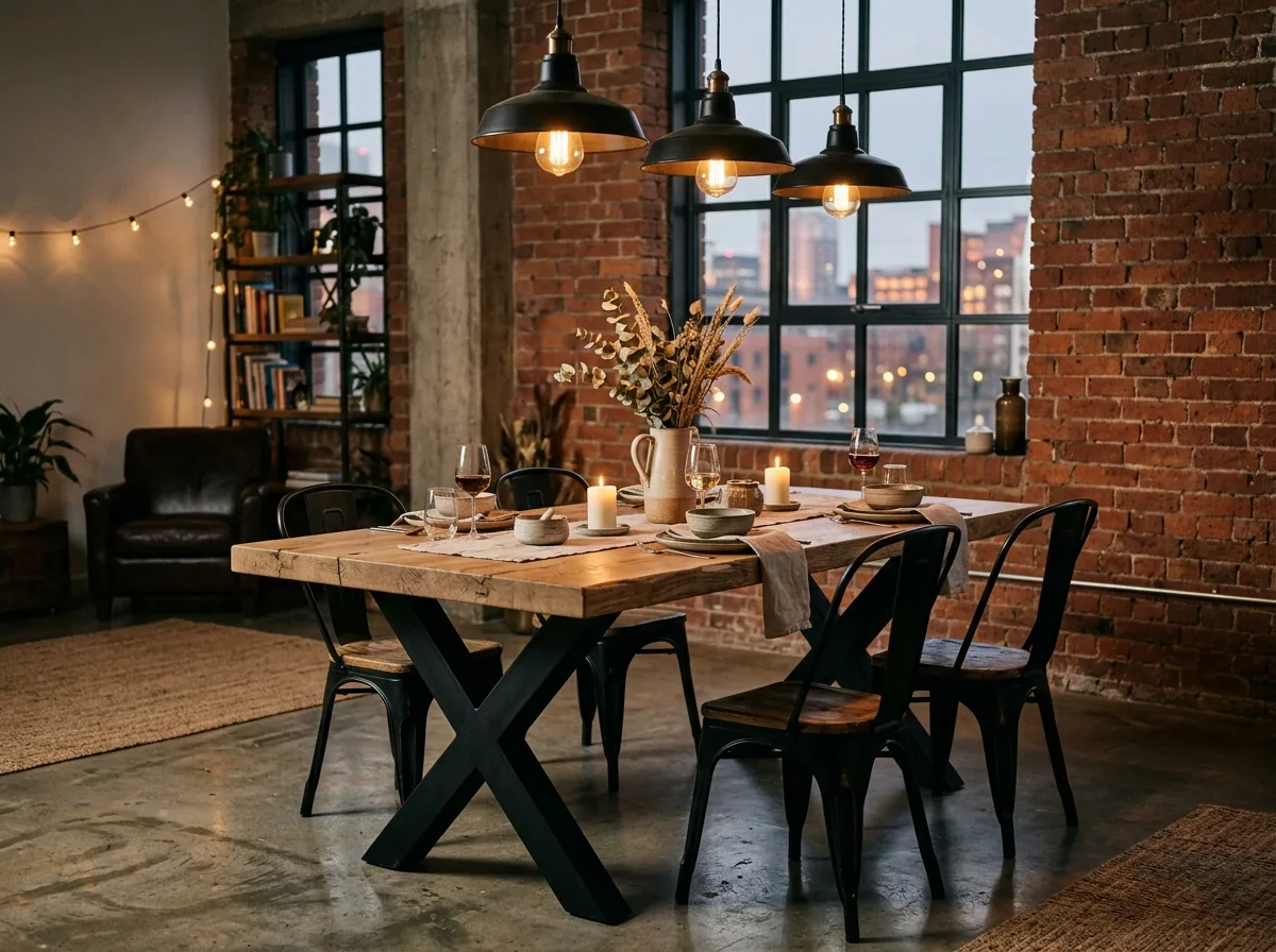 Industriële eettafel met stalen poten