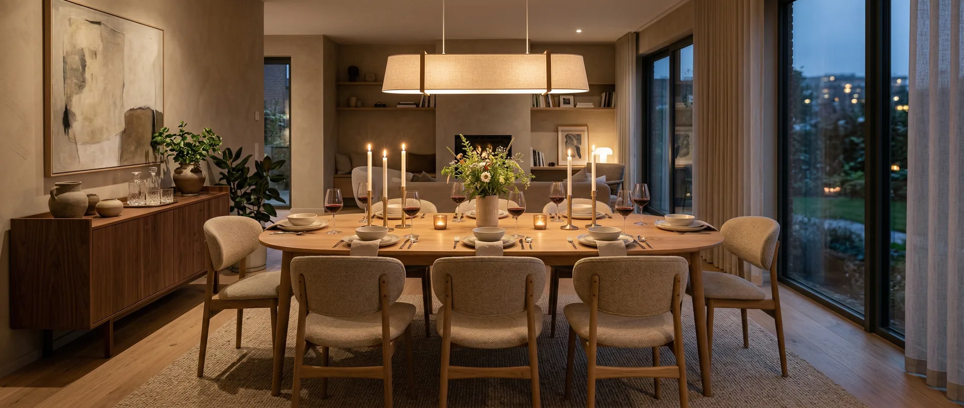 Ronde ovale eettafel in sfeervolle setting