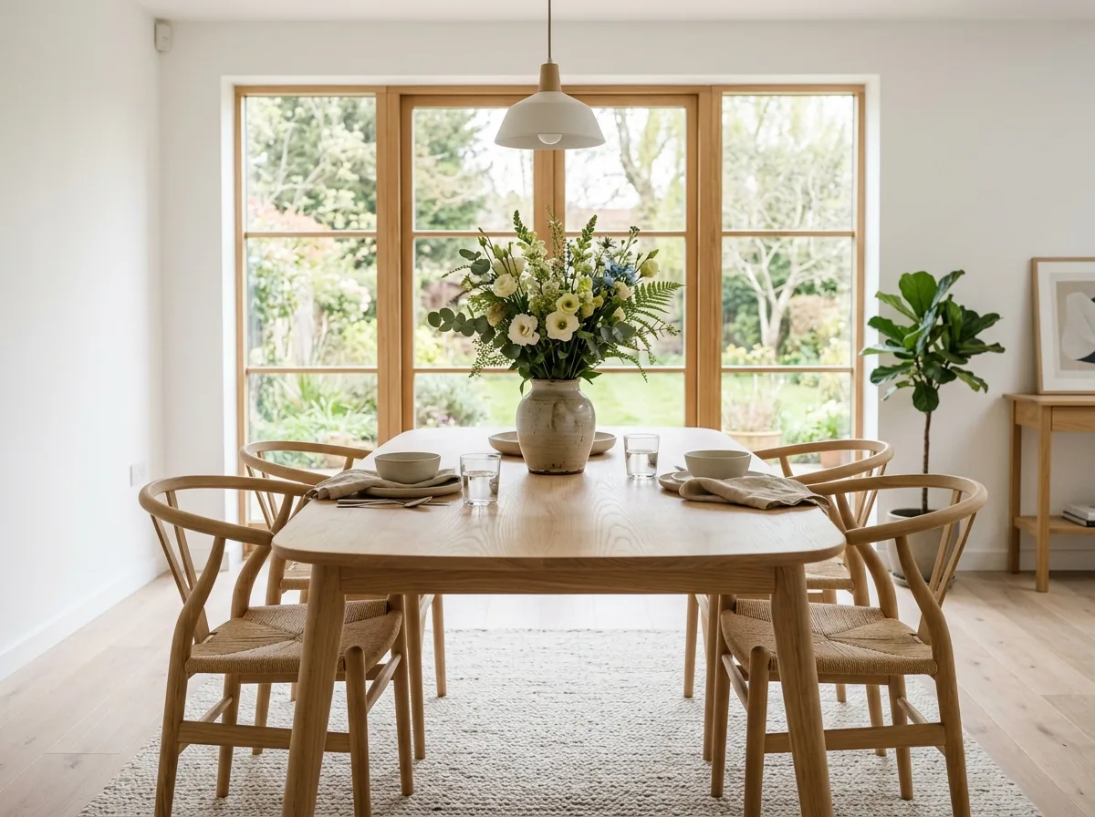 Scandinavische eettafel in licht hout
